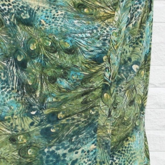 PERCEPTIONS Dress Sleveless Peacock Feathers Print Stretch Midi Plus Size 16 - Picture 4 of 16